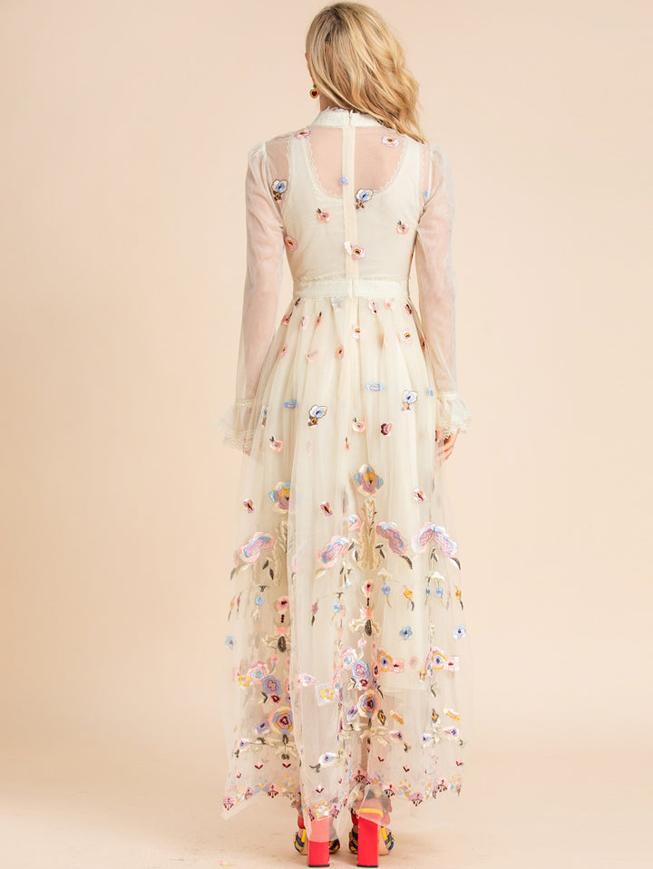 Mesh Flowers Embroidery Women's Maxi Dress | All For Me Today