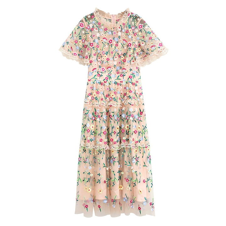 Mesh Flowers Embroidery Women's Midi Dress | All For Me Today