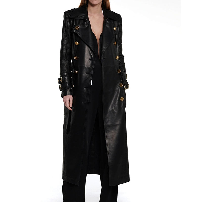 Metal Button Women's Sheepskin Trench Coat | All For Me Today