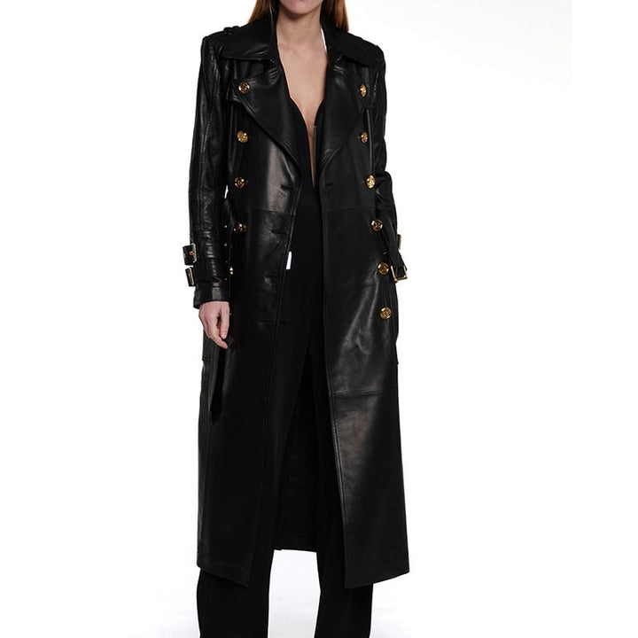 Metal Button Women's Sheepskin Trench Coat | All For Me Today