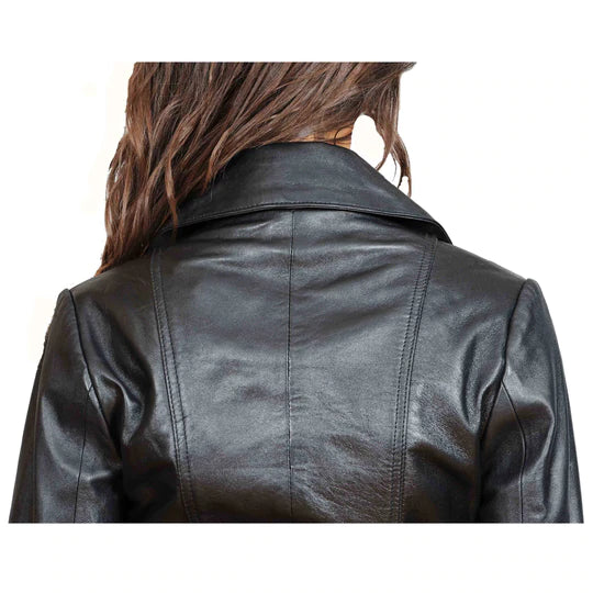 Mid Length Fitted Women's Sheepskin Leather Biker Jacket | All For Me Today