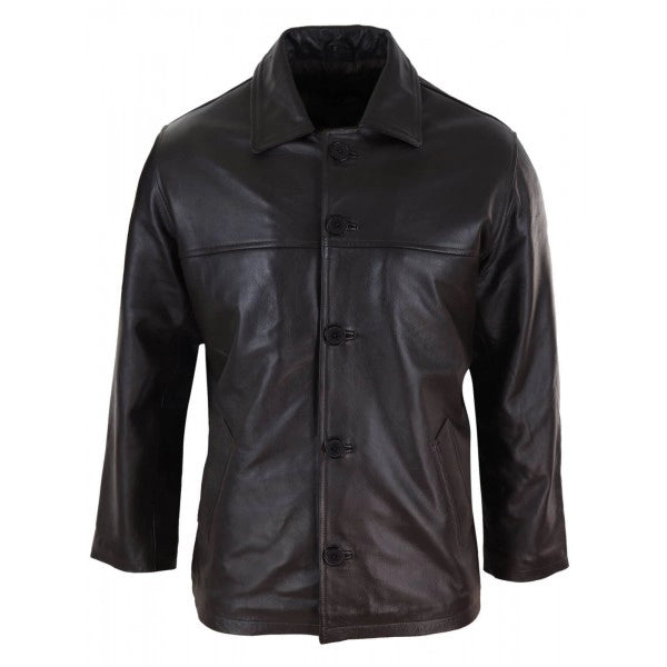 Mid Length Men's Brown Classic Leather Coat | All For Me Today