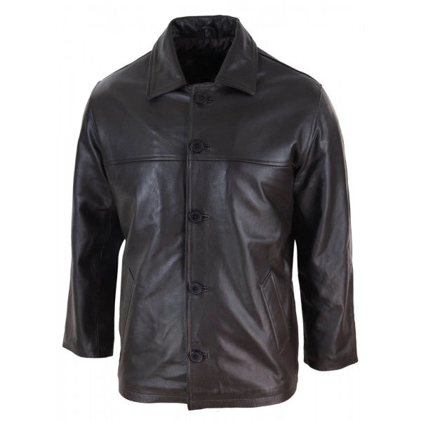 Mid Length Men's Brown Classic Leather Coat | All For Me Today