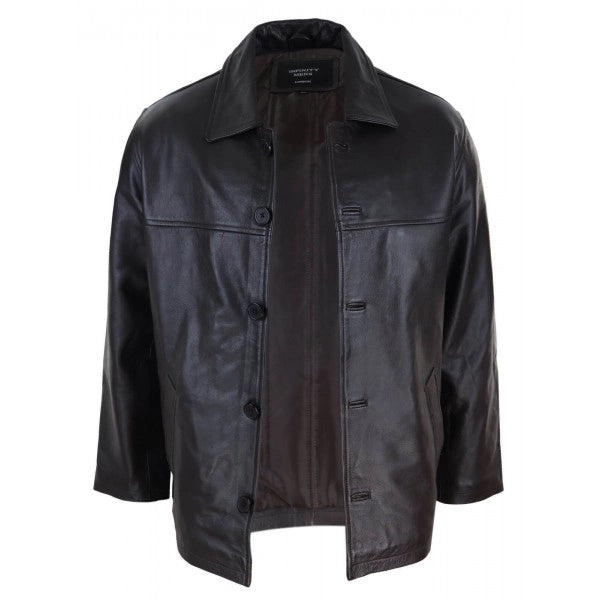 Mid Length Men's Brown Classic Leather Coat | All For Me Today