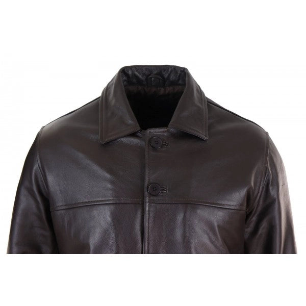 Mid Length Men's Brown Classic Leather Coat | All For Me Today