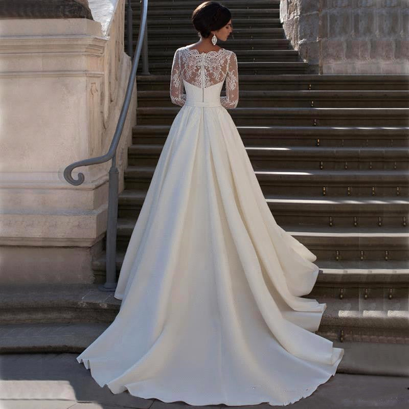 Modest Appliqued Satin Princess Wedding Dress | All For Me Today