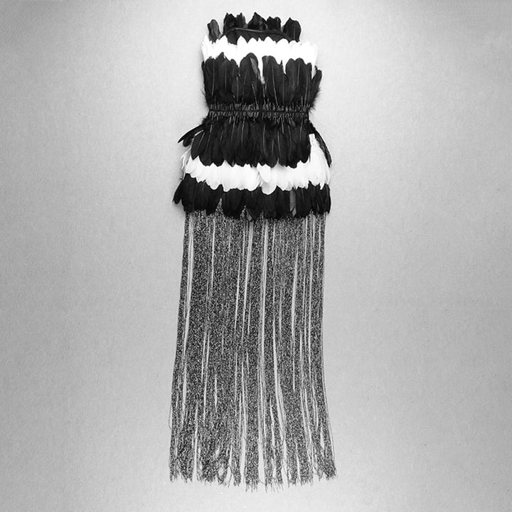 Off Shoulder Feather Fringe Bodycon Mini Dress All For Me Today