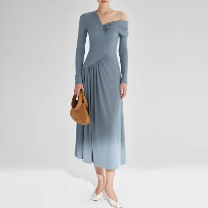 Off Shoulder Slim Pleated Asymmetric Dress | All For Me Today