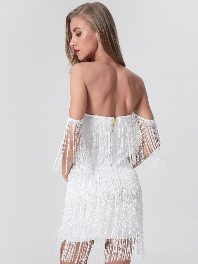 Off Shoulder Strapless Tassel Mini Dress | All For Me Today