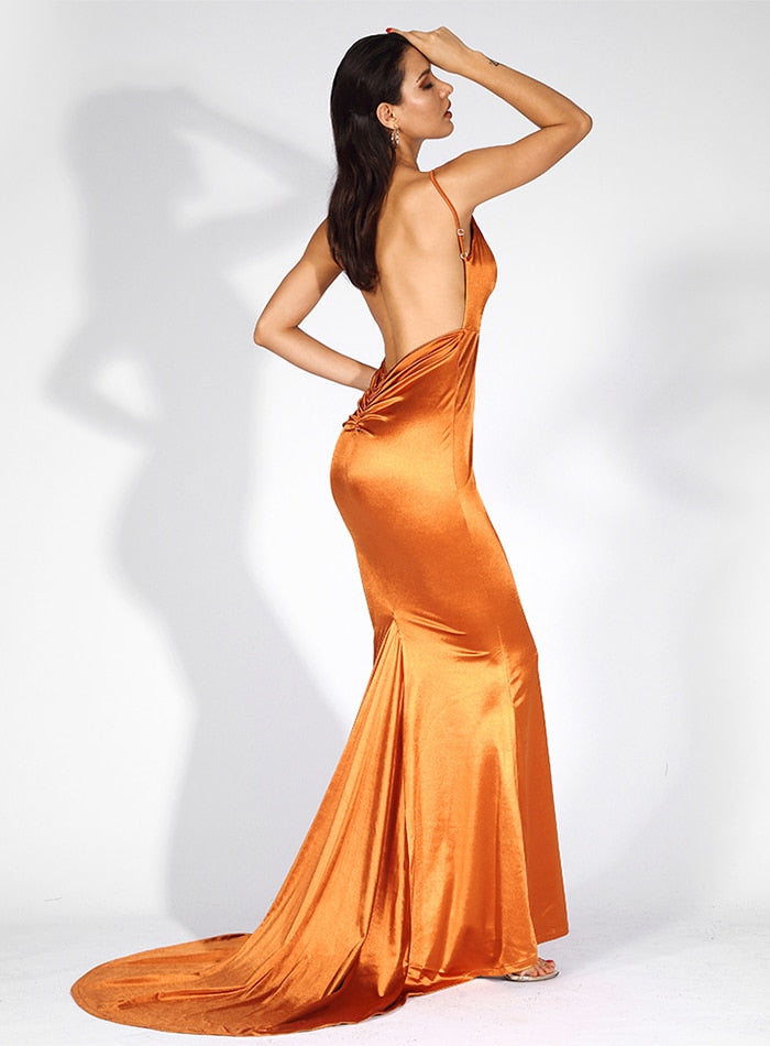 Orange Deep V Neck Slim Dress | All For Me Today