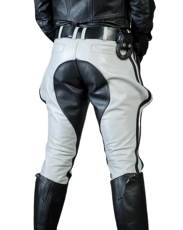 Original Cowhide Leather Breeches White - Black Stripes| All For Me Today