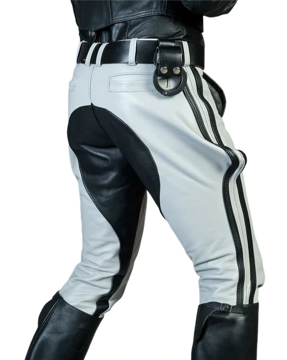 Original Cowhide Leather Breeches White - Black Stripes | All For Me Today