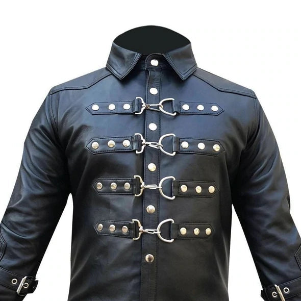 Original Leather Long Sleeves Buckled Men's Shirt | All For Me Today