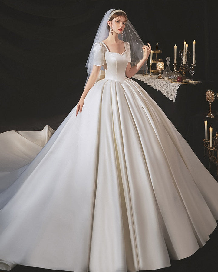 Pearls Sweetheart Neck Satin Ball Gown Wedding Dress | All For Me Today