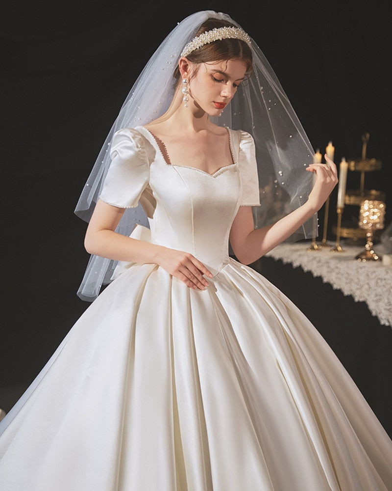 Pearls Sweetheart Neck Satin Ball Gown Wedding Dress| All For Me Today