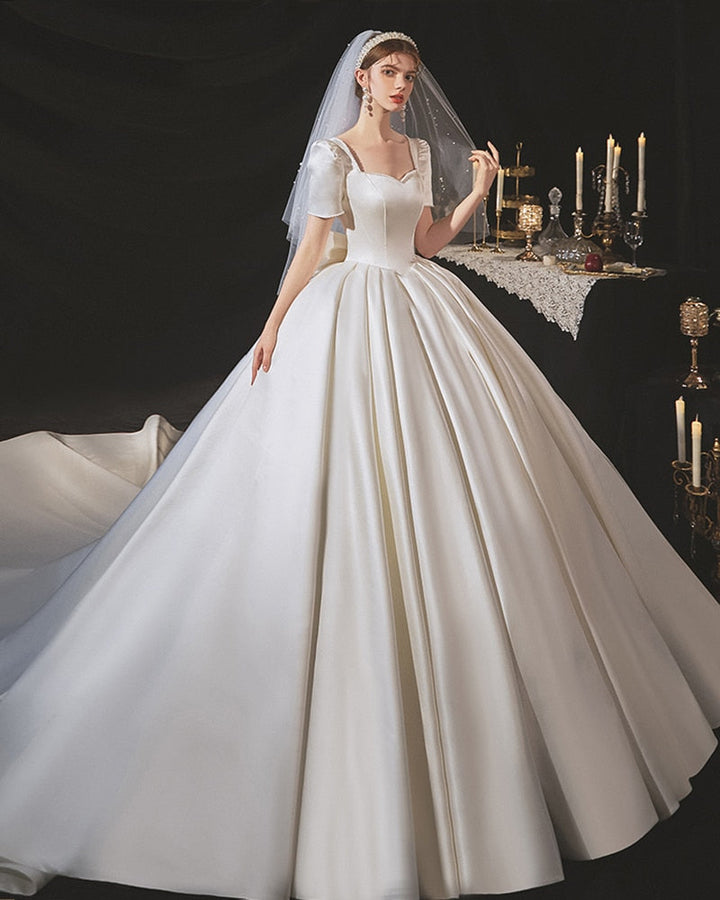 Pearls Sweetheart Neck Satin Ball Gown Wedding Dress| All For Me Today