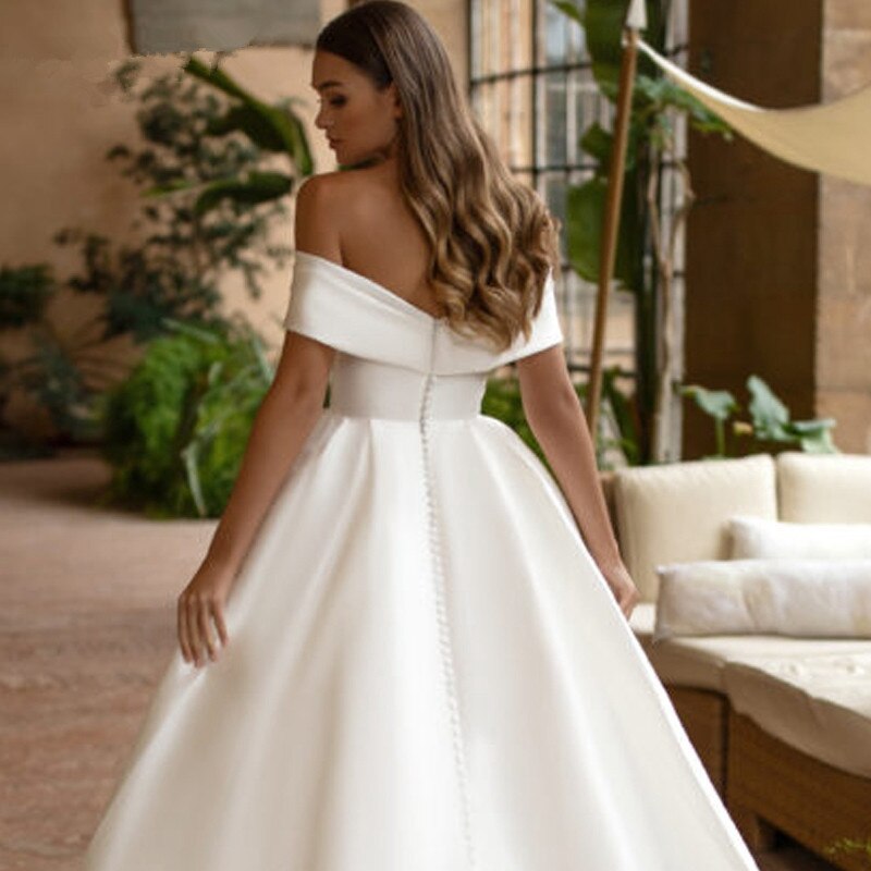 Pleat Satin Off The Shoulder Wedding Dress | All For Me Today