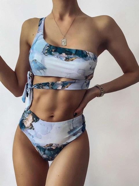 Princess Style Marble Print Sport Bikinis | All For Me Today