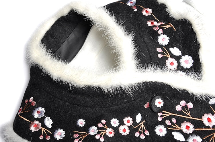 Rabbit fur Embroidery Elegant Woolen Overcoat| All For Me Today