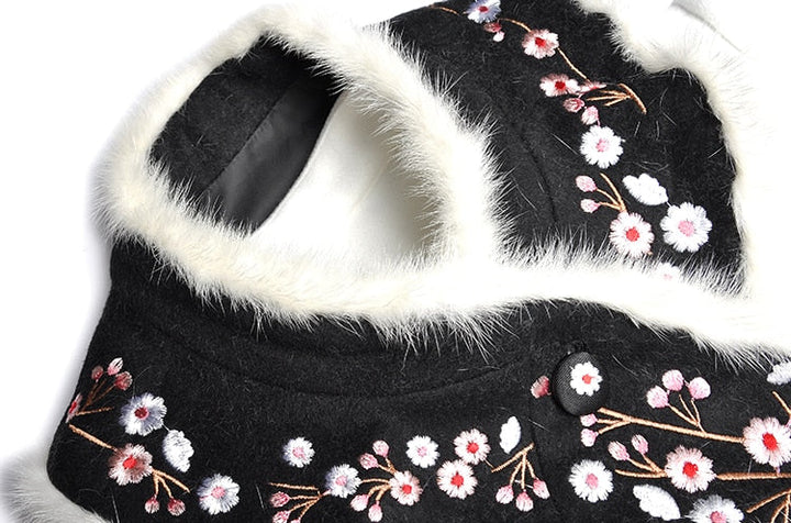 Rabbit fur Embroidery Elegant Woolen Overcoat | All For Me Today