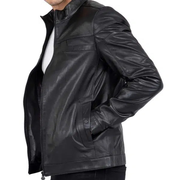 Real Black Leather Tailored Fit Men's Biker Jacket | All For Me Today