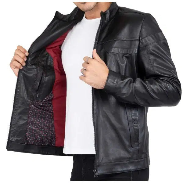 Real Black Leather Tailored Fit Men's Biker Jacket | All For Me Today