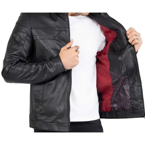 Real Black Leather Tailored Fit Men's Biker Jacket | All For Me Today