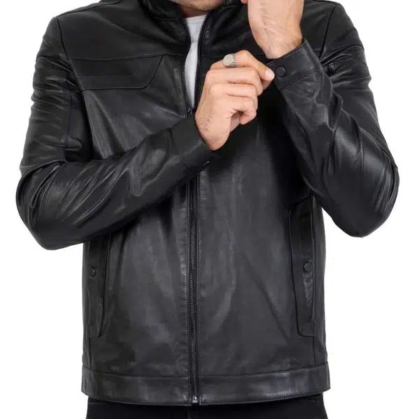 Real Black Leather Tailored Fit Men's Biker Jacket | All For Me Today