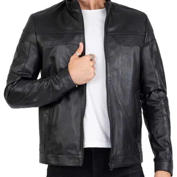 Real Black Leather Tailored Fit Men's Biker Jacket | All For Me Today