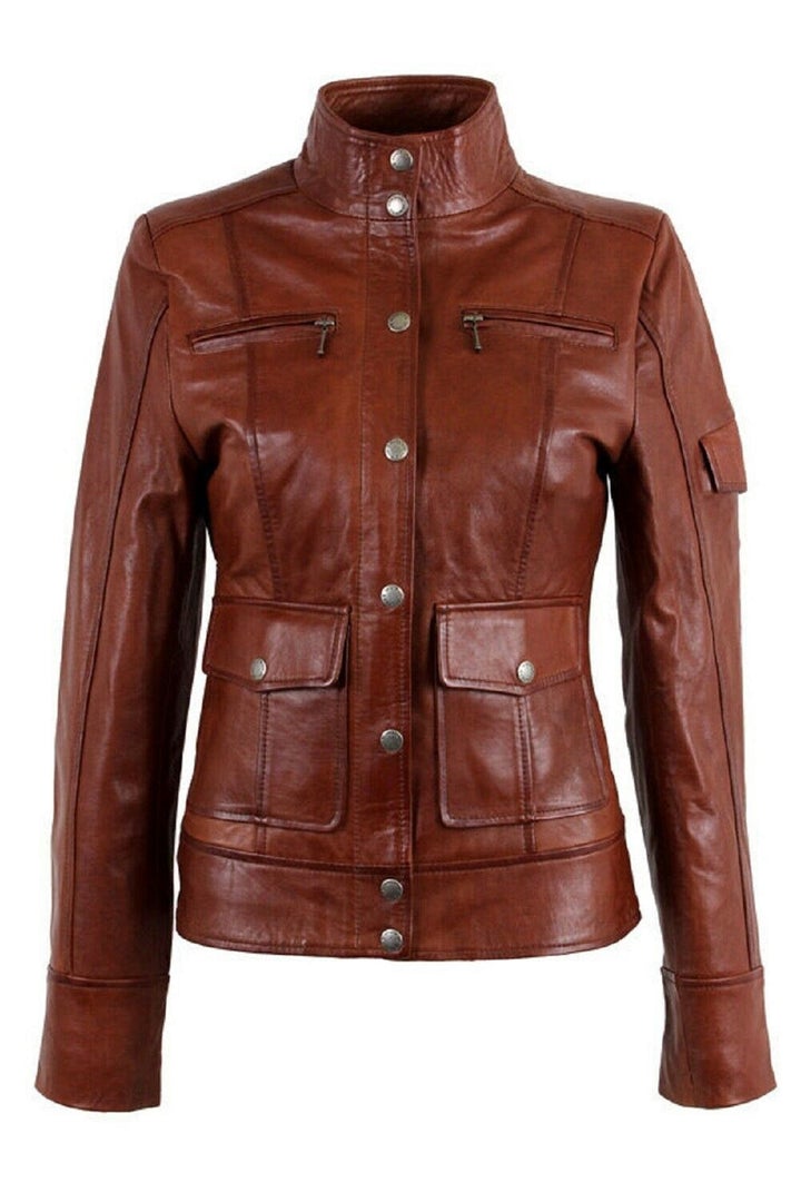 Real Dark Wax Tan Sheepskin Leather Women Jacket All For Me Today