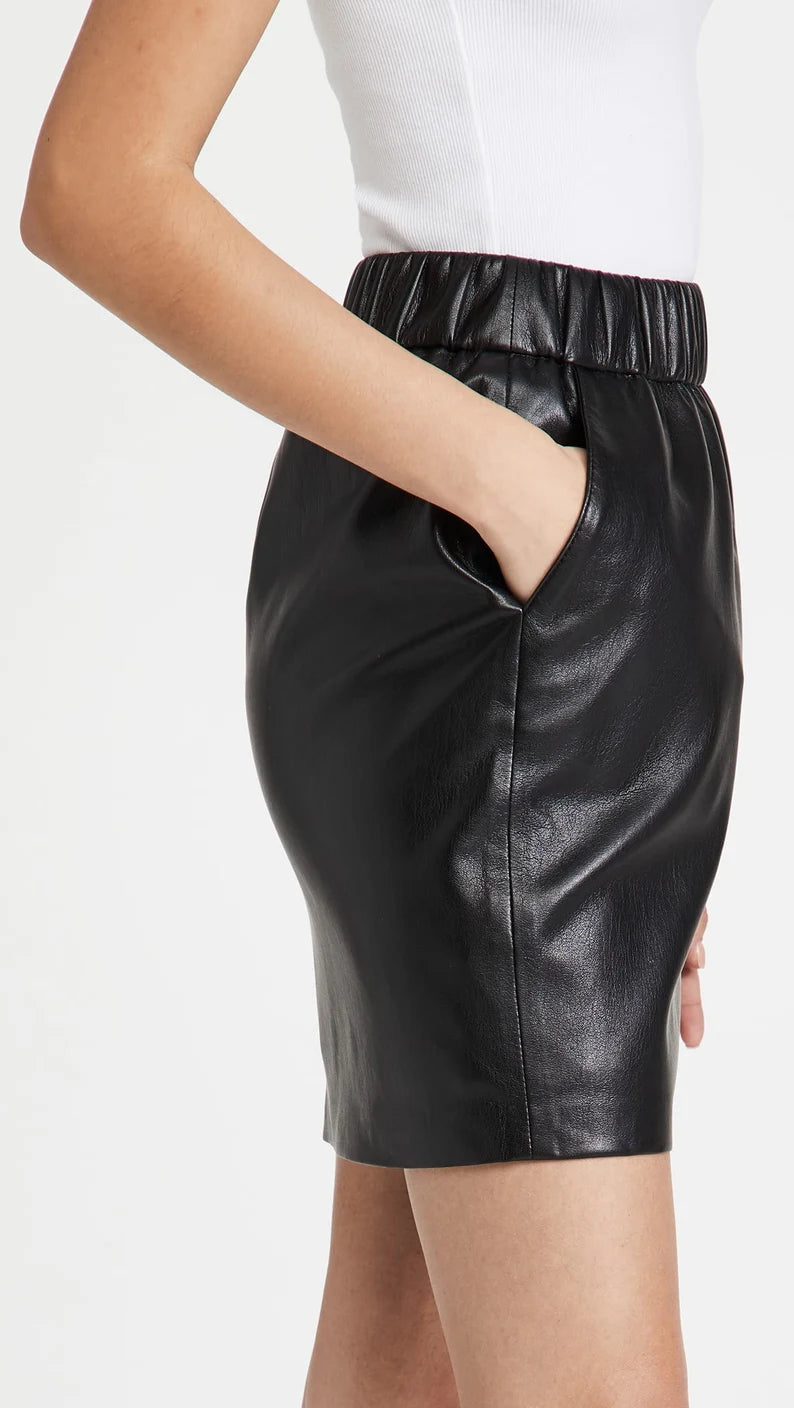 Real Leather Elastic Waist Mini Skirt | All For Me Today