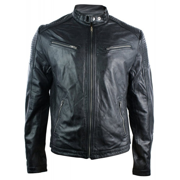 Real Leather Fitted Retro Style Men's Zipped Jacket | All For Me Today