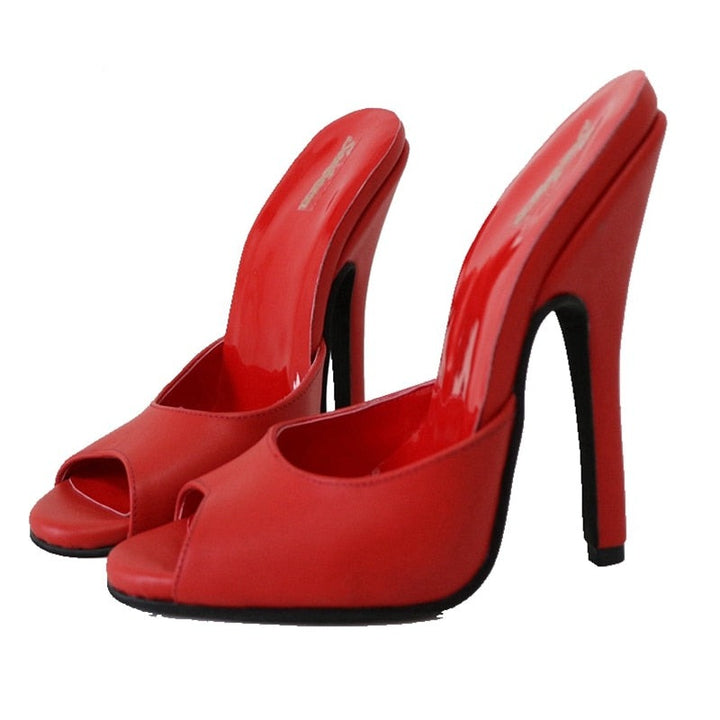 Red Matt Slip On Women's Stilettos Heel Sandals | All For Me Today