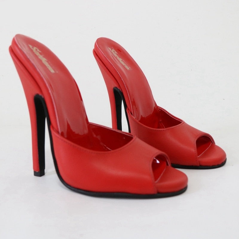 Red Matt Slip On Women's Stilettos Heel Sandals | All For Me Today