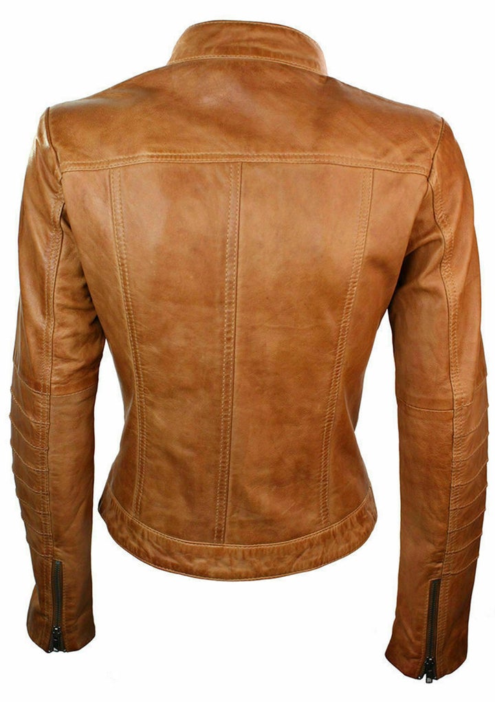 Red Sheepskin Leather Women Biker Jacket| All For Me Today