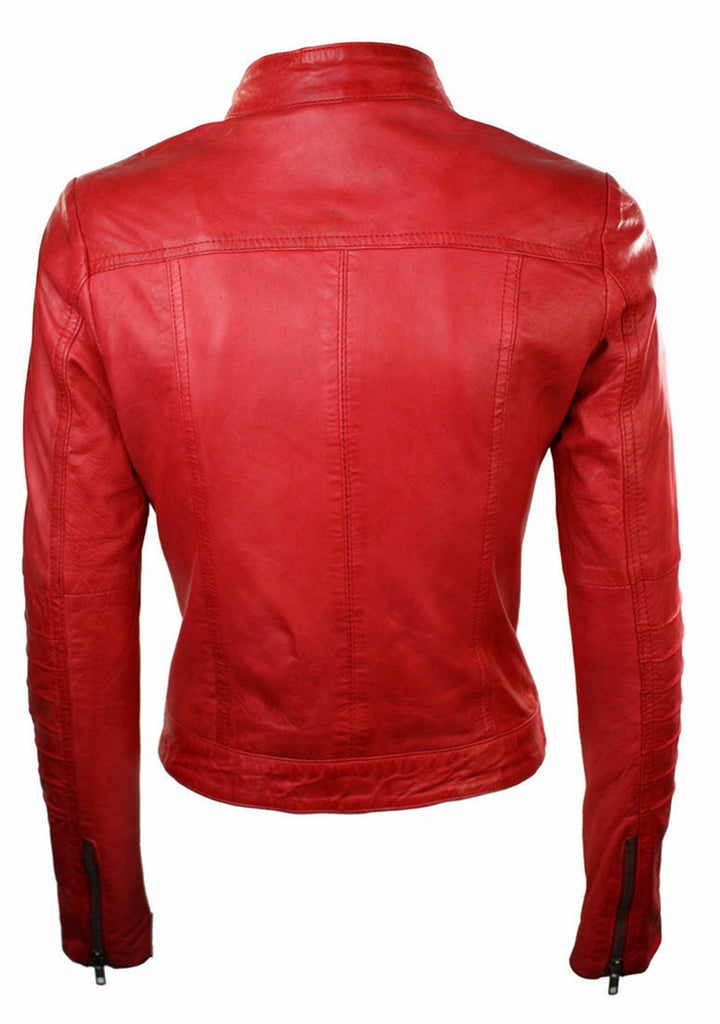 Red Sheepskin Leather Women Biker Jacket All For Me Today