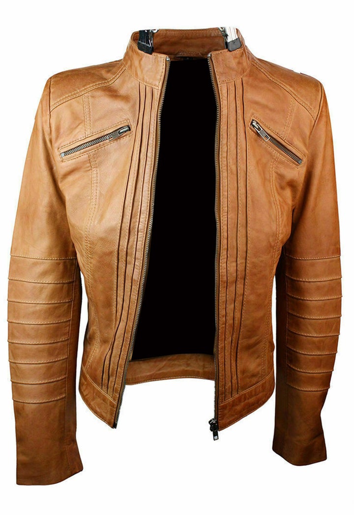 Red Sheepskin Leather Women Biker Jacket | All For Me Today