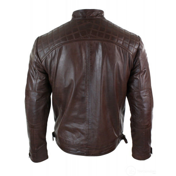 Retro Style Real Leather Men's Biker Zipped Jacket | All For Me Today