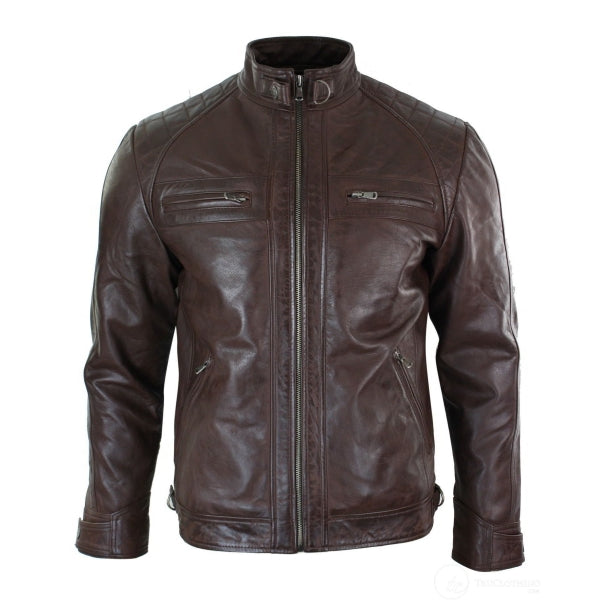 Retro Style Real Leather Men's Biker Zipped Jacket | All For Me Today