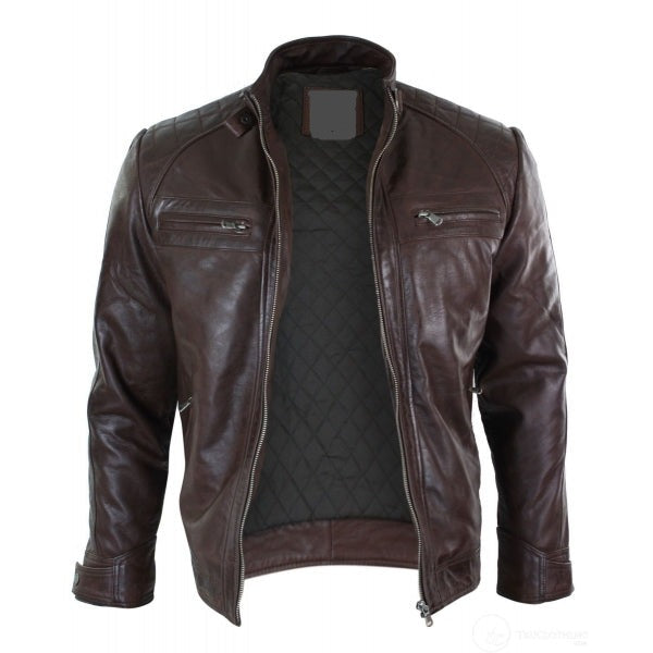 Retro Style Real Leather Men's Biker Zipped Jacket | All For Me Today