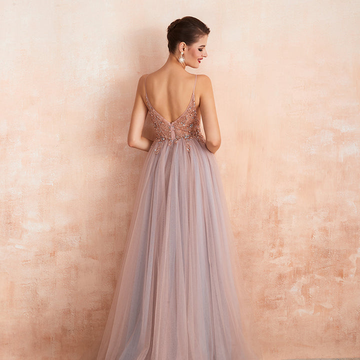 Rhinestones Beading Formal Prom Slit Dress | All For Me Today