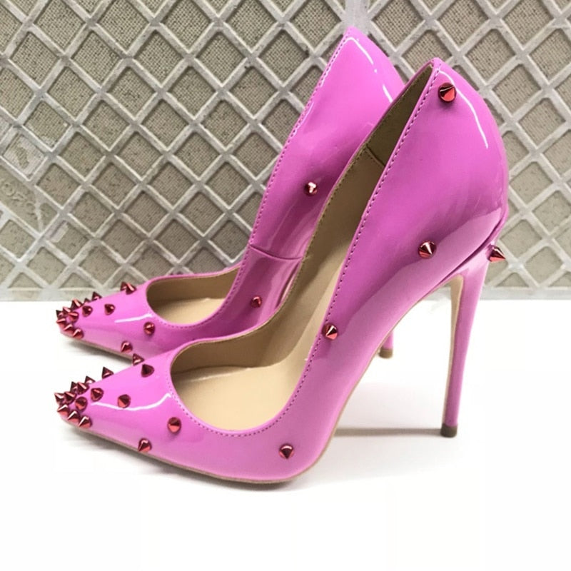 Rivets Patent Women's Pointy Toe High Heel Pumps | All For Me Today