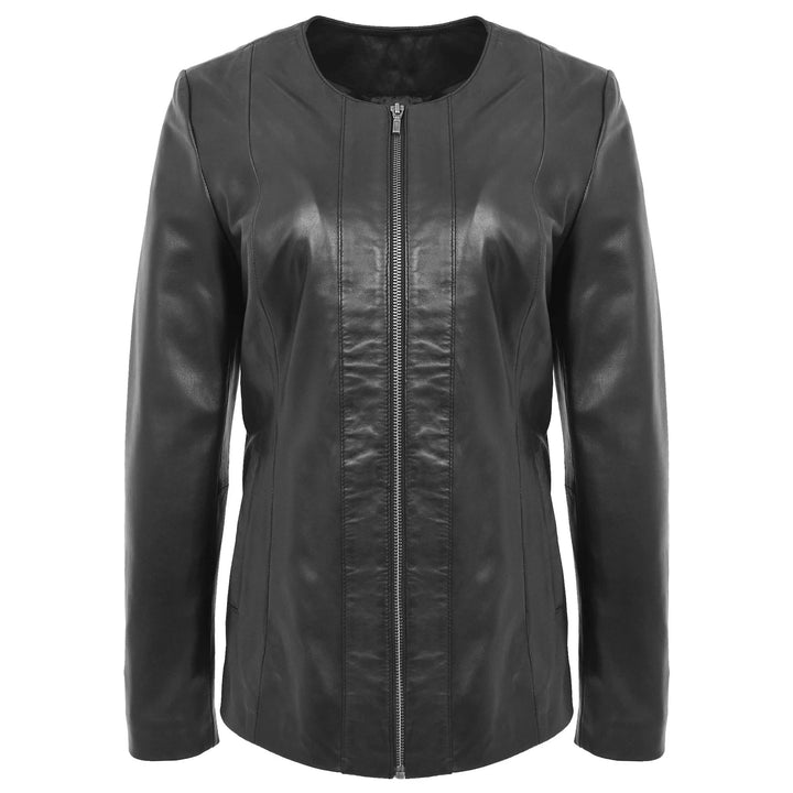 Round Neck Semi Fitted Women's Leather Jacket All For Me Today