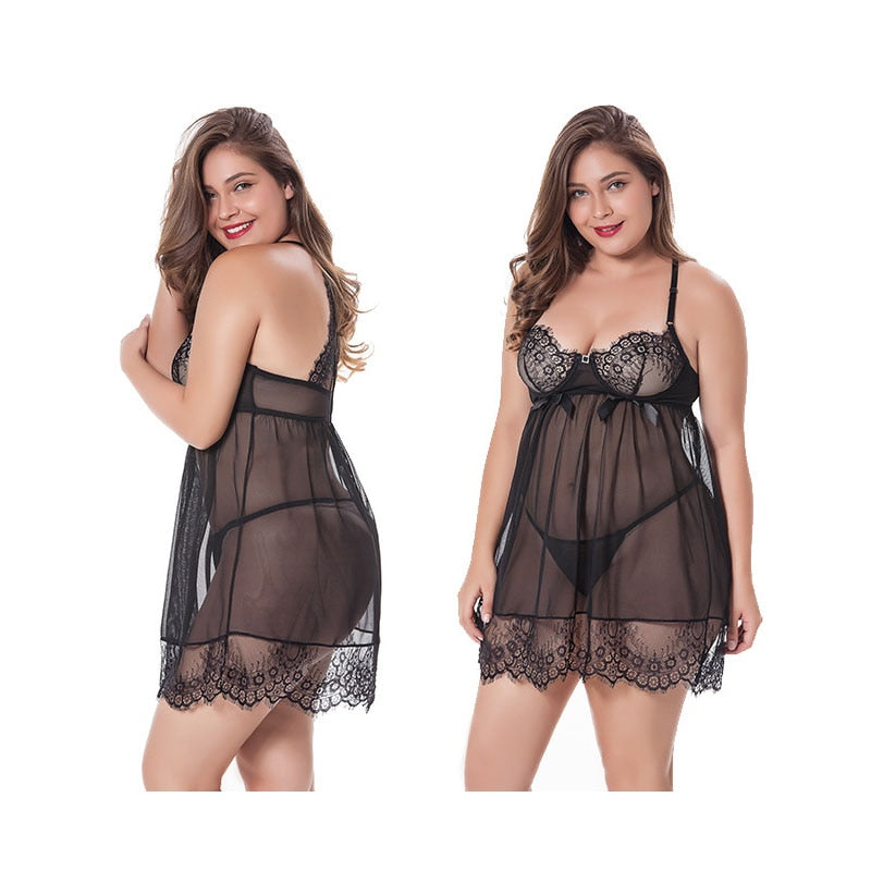 Mesh Bow Plus Size Women's Nightgown| All For Me Today