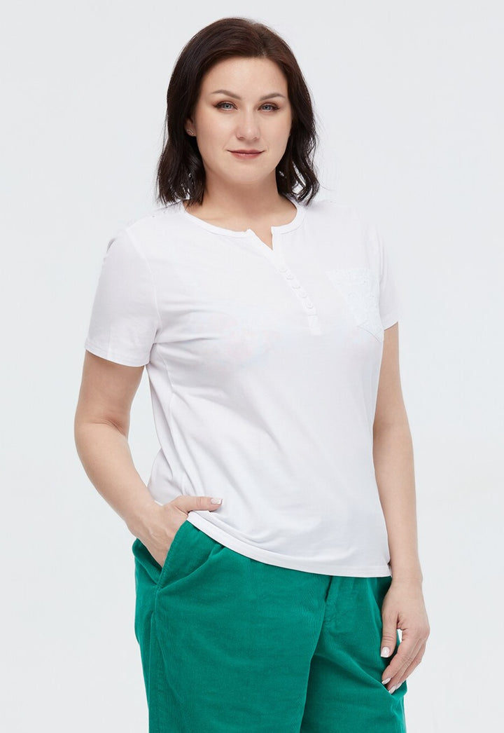 V-neck Button Plus Size Women's Cotton Tee| All For Me Today