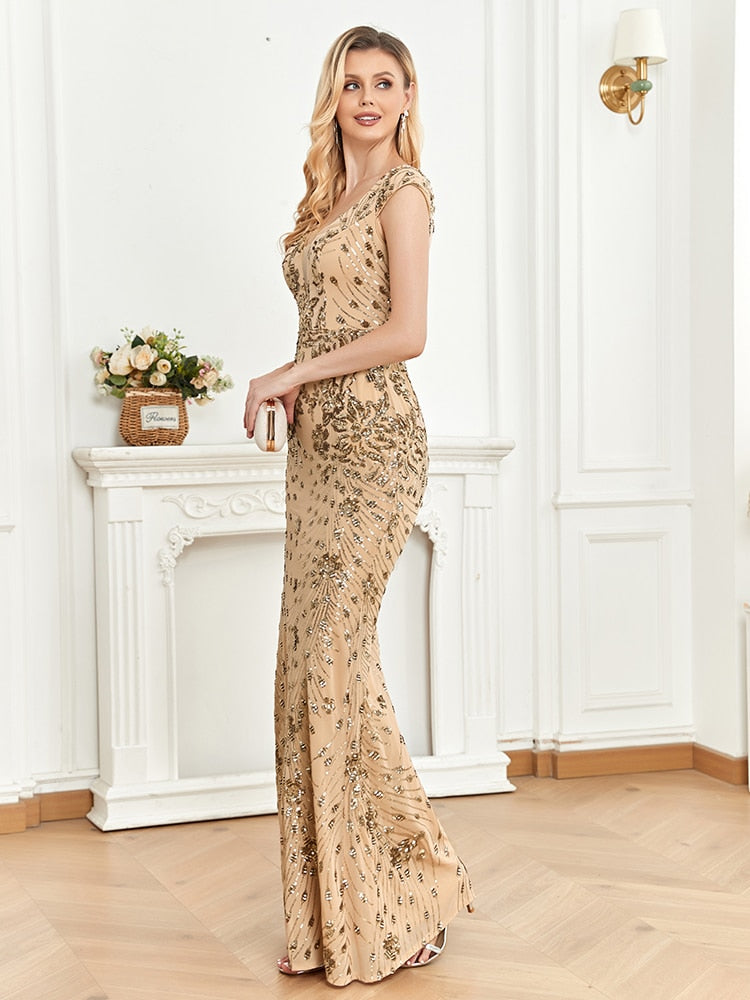 Elegant Sequins V-neck Women's Party Prom Dress| All For Me Today