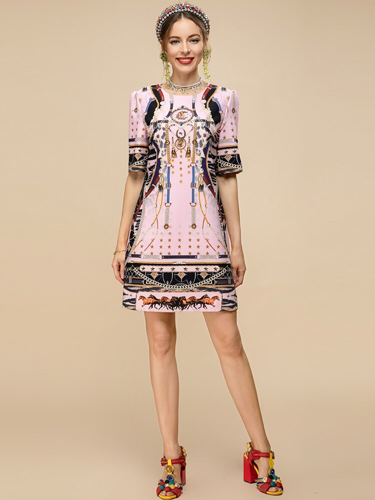 Luxury Crystal Pink Print Women's Mini Dress| All For Me Today