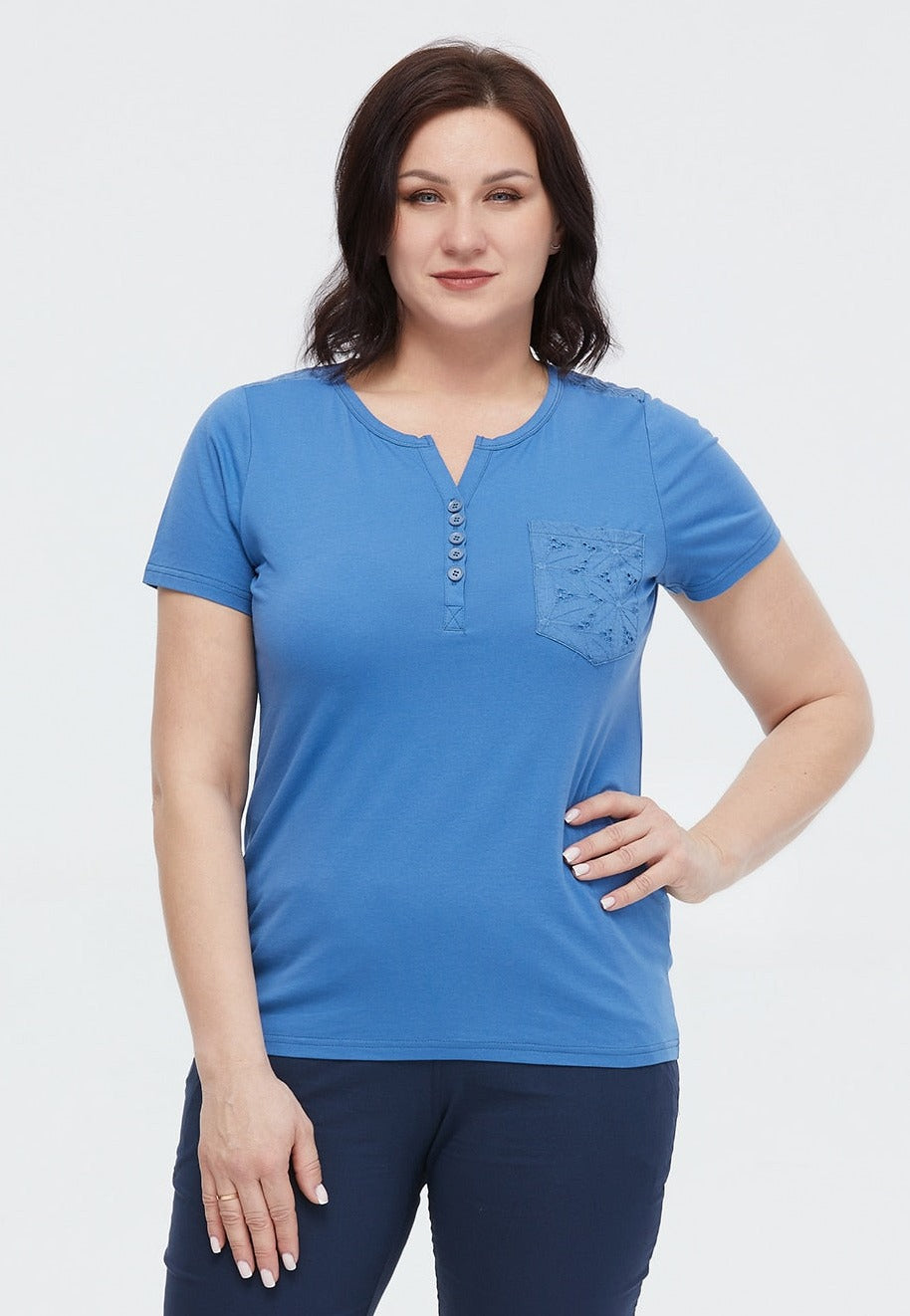 V-neck Button Plus Size Women's Cotton Tee| All For Me Today