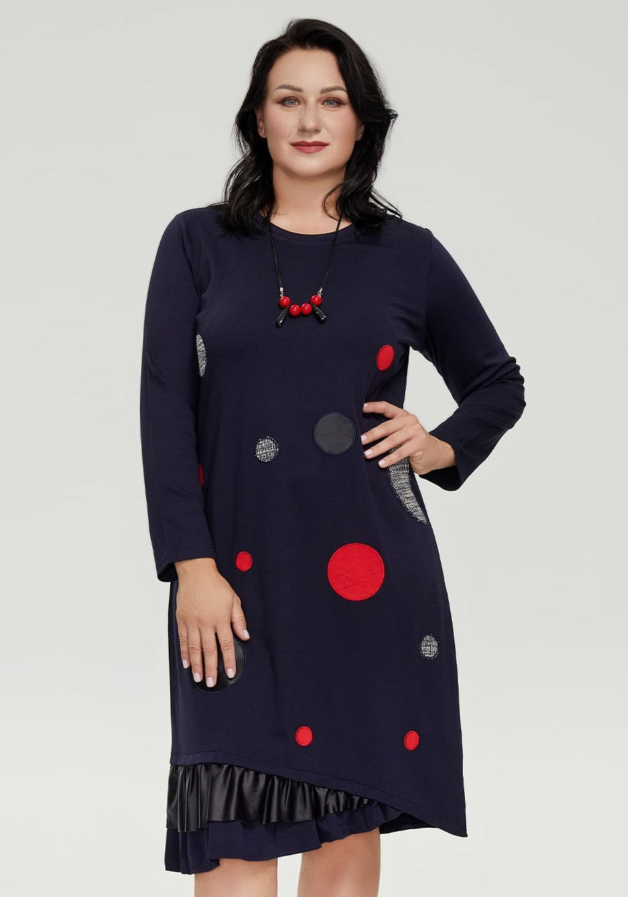 Round Patch Women's Plus Size Cotton Dress| All For Me Today