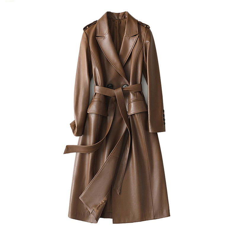 Long Sleeve Genuine Leather Women's Trench Coats| All For Me Today